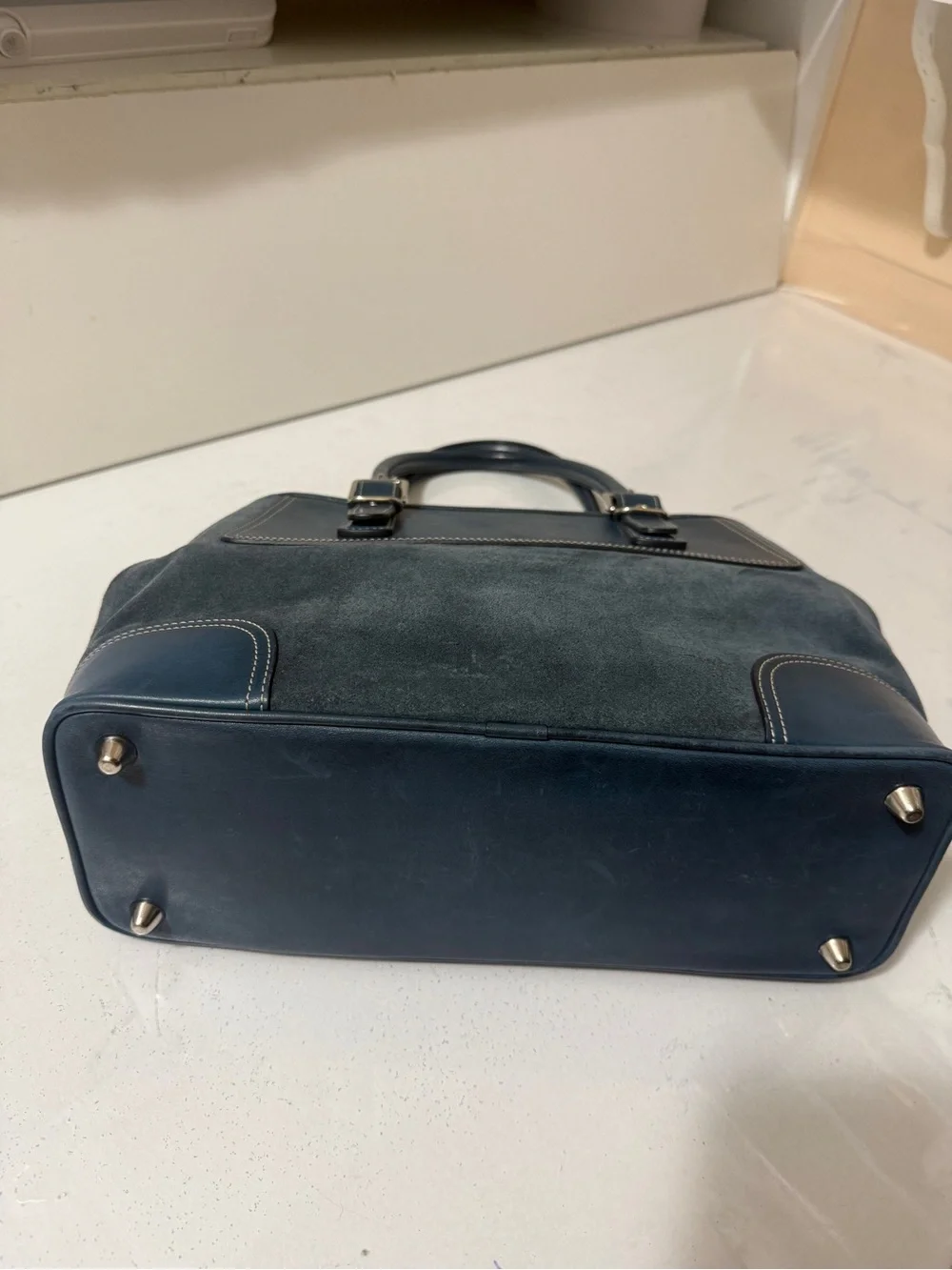 Suede and leather handbag, Coach Hampton satchel